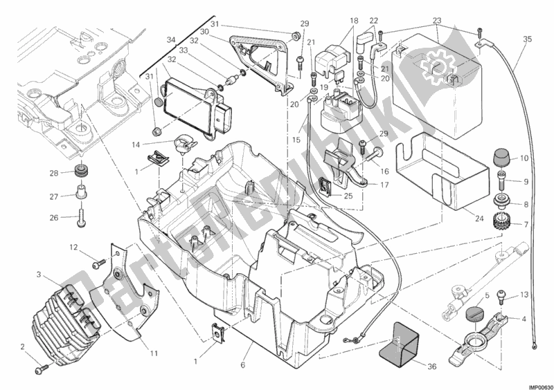 All parts for the Battery Holder of the Ducati Multistrada 1200 S Touring USA 2010